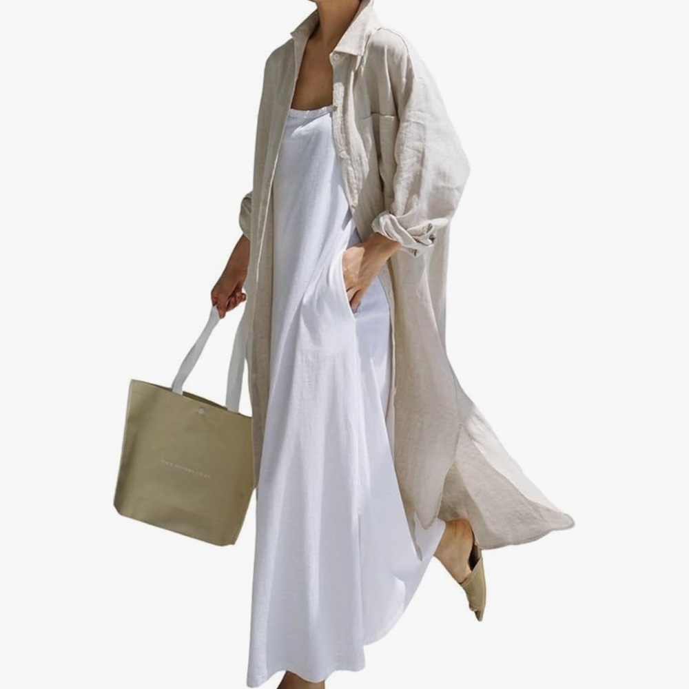 Beige Long Linen Duster